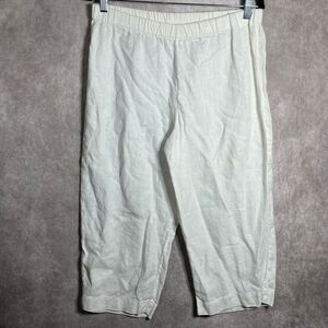 Hot Cotton Cropped Pant Womens‎ Medium White Linen Straight Leg Pull On Beach